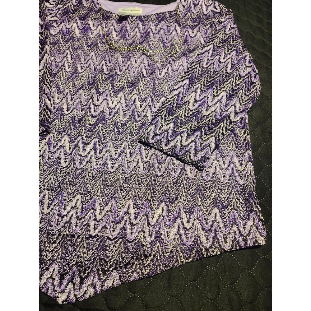 Alfred Dunner Petite Large Purple Zig Zag Print Top Blouse Necklace Size PL #103